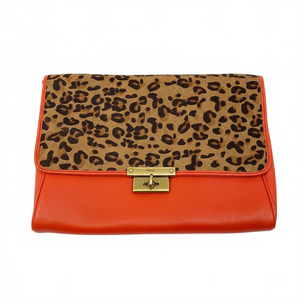 Fossil Orange Leather Clutch | OS Wristlet | Animal Print